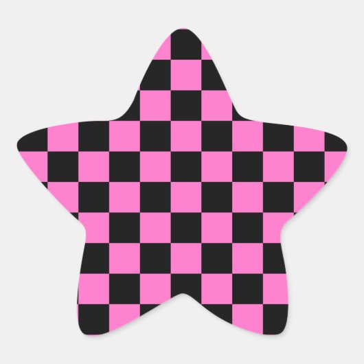 Neon Roze en Zwart Geruite Checkerboard  Ster Sticker (Voorkant)