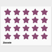 Neon Roze en Zwart Geruite Checkerboard  Ster Sticker (Vel)