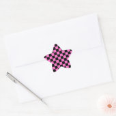 Neon Roze en Zwart Geruite Checkerboard  Ster Sticker (Envelop)