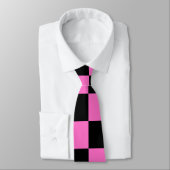 Neon Roze en Zwart Geruite Checkerboard  Stropdas (Gebonden)