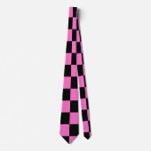 Neon Roze en Zwart Geruite Checkerboard  Stropdas (Voorkant)