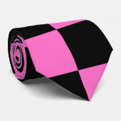 Neon Roze en Zwart Geruite Checkerboard  Stropdas (Opgerold)