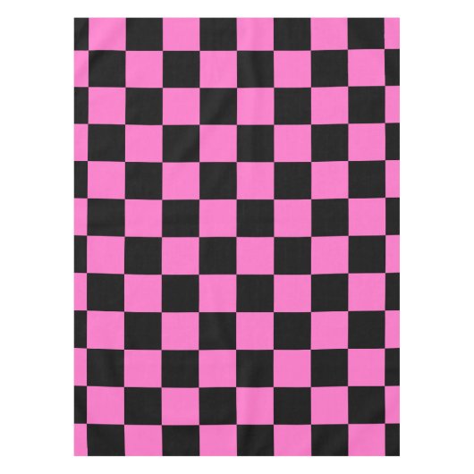 Neon Roze en Zwart Geruite Checkerboard Tafelkleed (Voorkant)