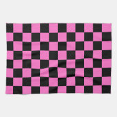 Neon Roze en Zwart Geruite Checkerboard  Theedoek (Horizontaal)