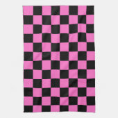 Neon Roze en Zwart Geruite Checkerboard  Theedoek (Verticaal)
