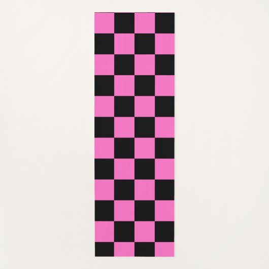 Neon Roze en Zwart Geruite Checkerboard  Yogamat (Voorkant)
