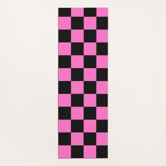 Neon Roze en Zwart Geruite Checkerboard  Yogamat (Achterkant)