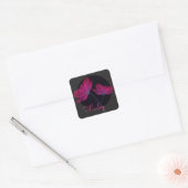 Neon roze en zwarte bloemen met naam Bloem Vierkante Sticker (Envelop)