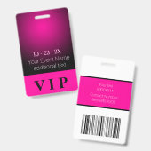 Neon Roze en Zwarte Gradiënt VIP Evenement Badge (Voor- en achterkant)