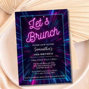 Neon Roze en Zwarte Laten we Brunch Feest bij Elke Kaart