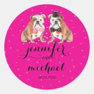 Neon Roze Engelse Bulldog bruiloft Ronde Sticker
