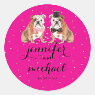 Neon Roze Engelse Bulldog huwelijksfeest Ronde Sticker