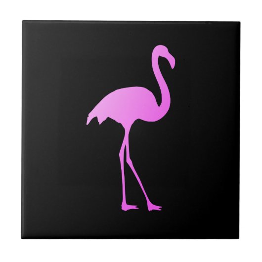 Neon roze flamingo aangepast zwart keramisch tegel tegeltje (Voorkant)