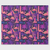 Neon Roze Flamingo Palmbomen Vaporwave Esthetisch Cadeaupapier (Vlak)