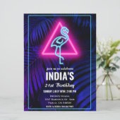 Neon roze flamingo tropisch blad Verjaardag Kaart (Staand voorkant)