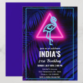 Neon roze flamingo tropisch blad Verjaardag Kaart (Voorkant / Achterkant)