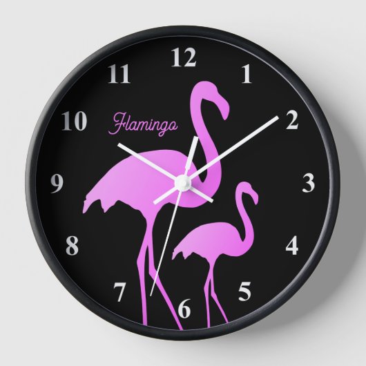 Neon roze flamingo wandklok met aangepaste naam (Voorkant)