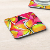 Neon roze Frangipani Plumeria Bloembloemen Bier Onderzetter (Linkerzijde)