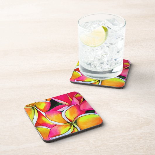 Neon roze Frangipani Plumeria Bloembloemen Bier Onderzetter (Rechterzijde)