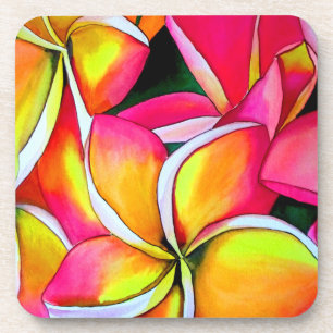 Neon roze Frangipani Plumeria Bloembloemen Bier Onderzetter