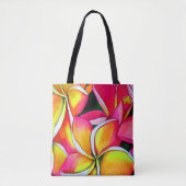 Neon roze Frangipani Plumeria Bloembloemen Tote Bag (Voorkant)