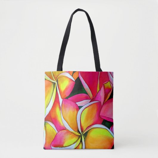 Neon roze Frangipani Plumeria Bloembloemen Tote Bag (Voorkant)