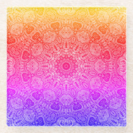 Neon Roze Geel Blauw Mandala Kaleidoscopisch Motie Glazen Onderzetter