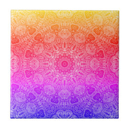 Neon Roze Geel Blauw Mandala Kaleidoscopisch Motie Tegeltje