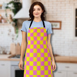 Neon roze geel geruit dambord  schort<br><div class="desc">Neon Roze en Geel Geruite Checkerboard |  | Klassiek | Trendy | Stijlvol | MODE | Minimaal</div>