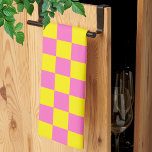 Neon roze geel geruit dambord  theedoek<br><div class="desc">Neon Roze en Geel Geruite Checkerboard |  | Klassiek | Trendy | Stijlvol | MODE | Minimaal</div>