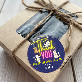 Neon roze gele gloed Schattigee katten dank u voor Ronde Sticker
