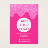 Neon roze glitter druppelt sierhaarclipweergave op visitekaartje (Achterkant)