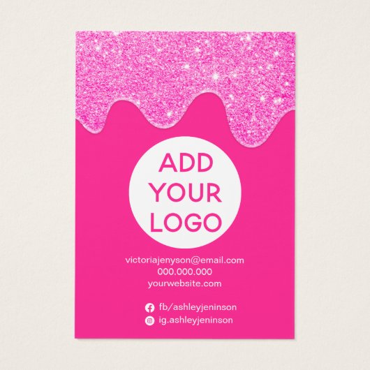 Neon roze glitter druppelt sierhaarclipweergave op visitekaartje (Achterkant)