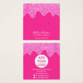 Neon roze glitter druppelt stuks oorscherm vierkante visitekaartjes (Voorkant /achterkant)