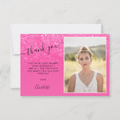 Neon roze glitter ombre trendy foto's Sweet 16 Bedankkaart (Voorkant)