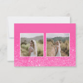 Neon roze glitter ombre trendy foto's Sweet 16 Bedankkaart (Achterkant)