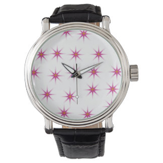 Neon roze gloeiende sterren patroon horloge