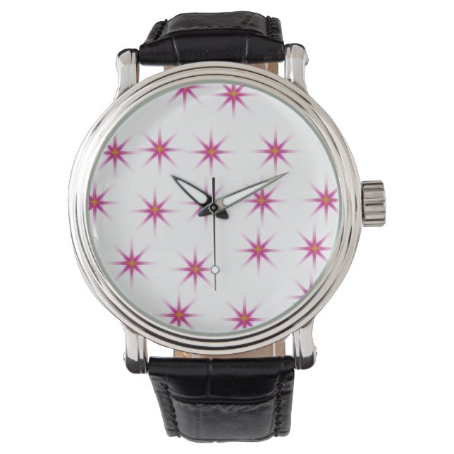Neon roze gloeiende sterren patroon horloge (Voorkant)