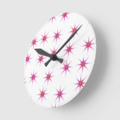 Neon roze gloeiende sterren patroon ronde klok (Hoek)