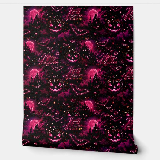 Neon roze gotische Halloween-patroon Behang (Afrollen)