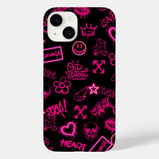Neon roze graffiti iPhone case (Achterkant)