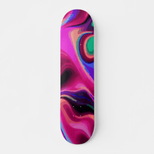 Neon Roze Groen en Blauw Abstract Verf Werveling Persoonlijk Skateboard