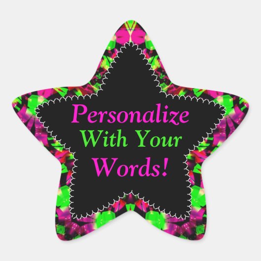 Neon Roze & Groen Gelukkige Pretkleuren Ster Stick Sticker (Voorkant)