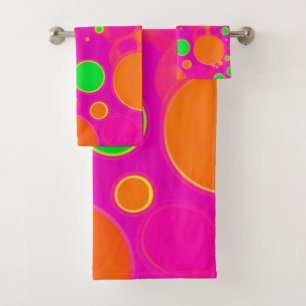 Neon Roze & Groen Retro Cirkel Ontwerp Bad Handdoek