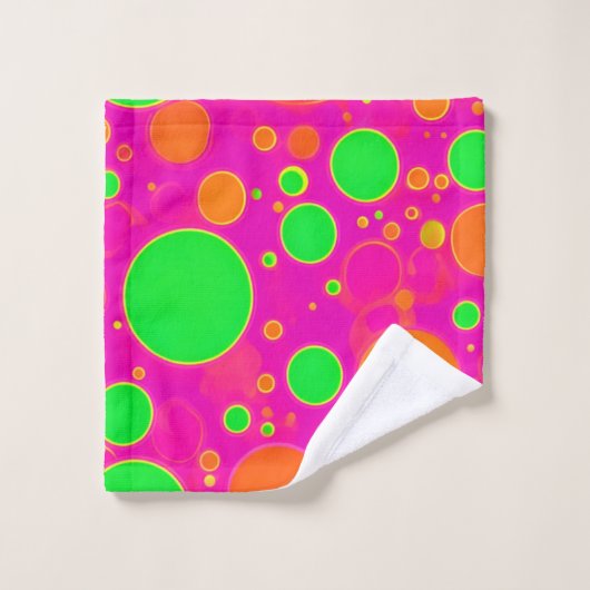 Neon Roze & Groen Retro Cirkel Ontwerp Bad Handdoek (Wasdoekje)