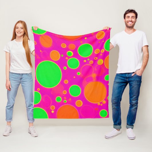 Neon Roze & Groen Retro Cirkel Ontwerp Fleece Deken (In situ)