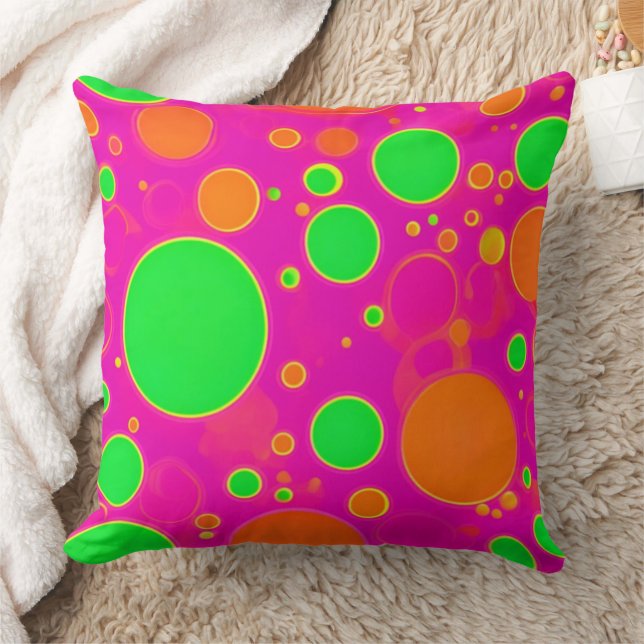 Neon Roze & Groen Retro Cirkel Ontwerp Kussen (Deken)