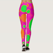 Neon Roze & Groen Retro Cirkel Ontwerp Leggings (Achterkant)