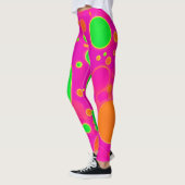 Neon Roze & Groen Retro Cirkel Ontwerp Leggings (Links)