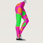 Neon Roze & Groen Retro Cirkel Ontwerp Leggings (Rechts)